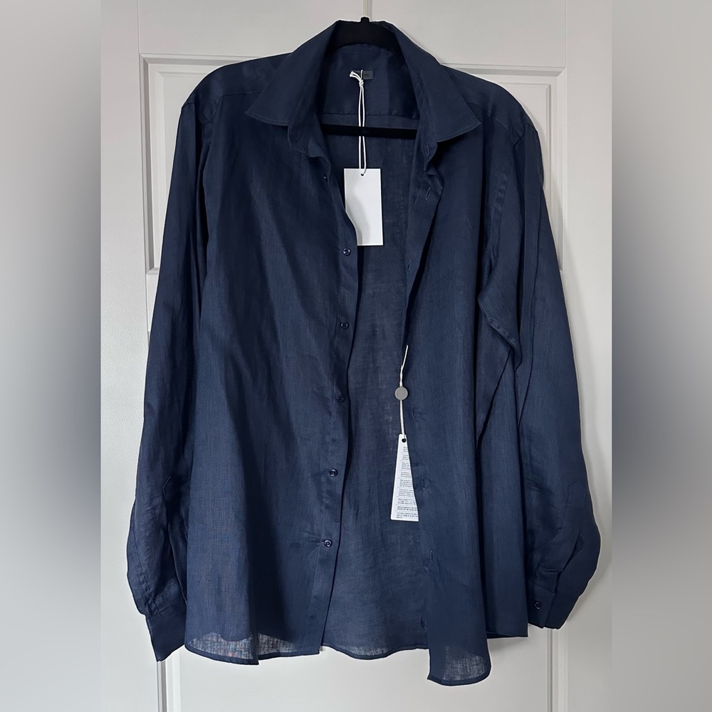 8 by YOOX Men’s Navy Button-Up Shirt Luxe Flax – New with Tags NWT